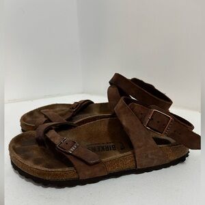 Birkenstock Brown Suede Wrap Sandals with Buckles